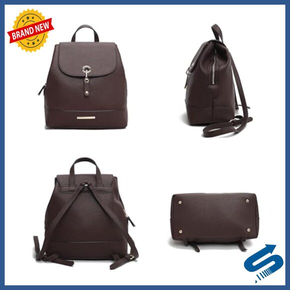 Vegan Leather Backpack with Gold Embellishments, Adjustable Straps, Multiple main image 5